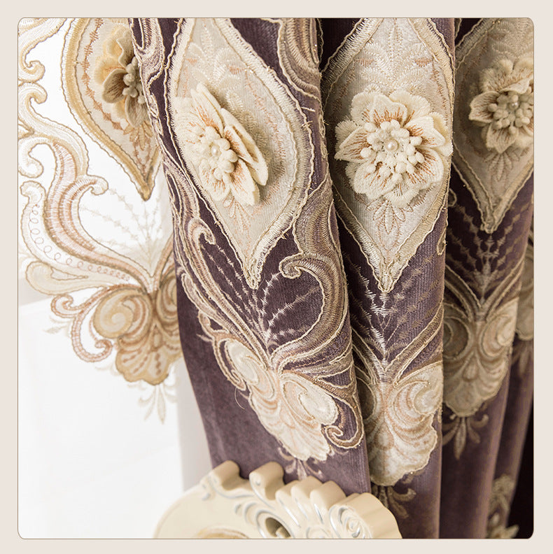 European Water Soluble Embroidery Curtains - Elegant Embroidered Drapes with Yarn for Living & Dining Room