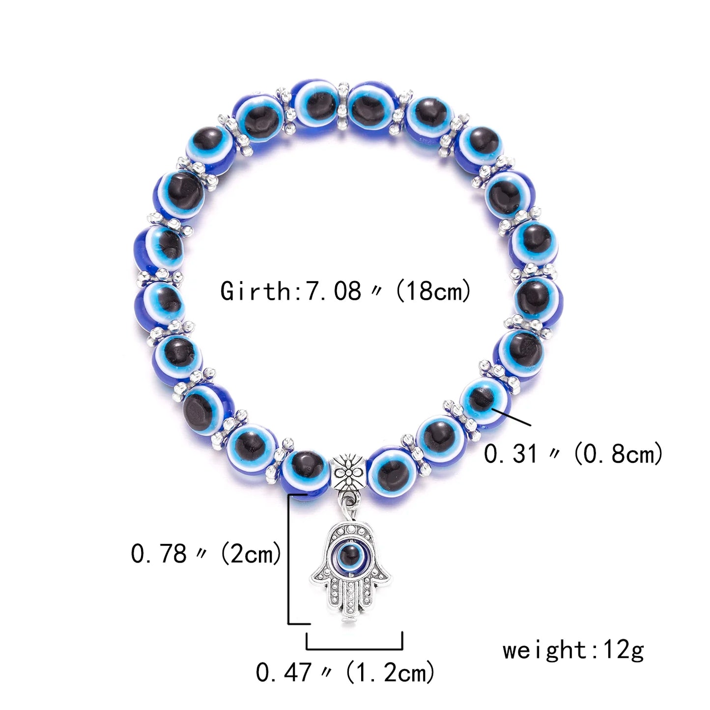 Evil Eye Palm & Butterfly Charm Bracelet – Blue Evil Eye Handmade Bead Bangle