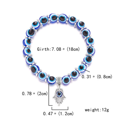 Evil Eye Palm & Butterfly Charm Bracelet – Blue Evil Eye Handmade Bead Bangle