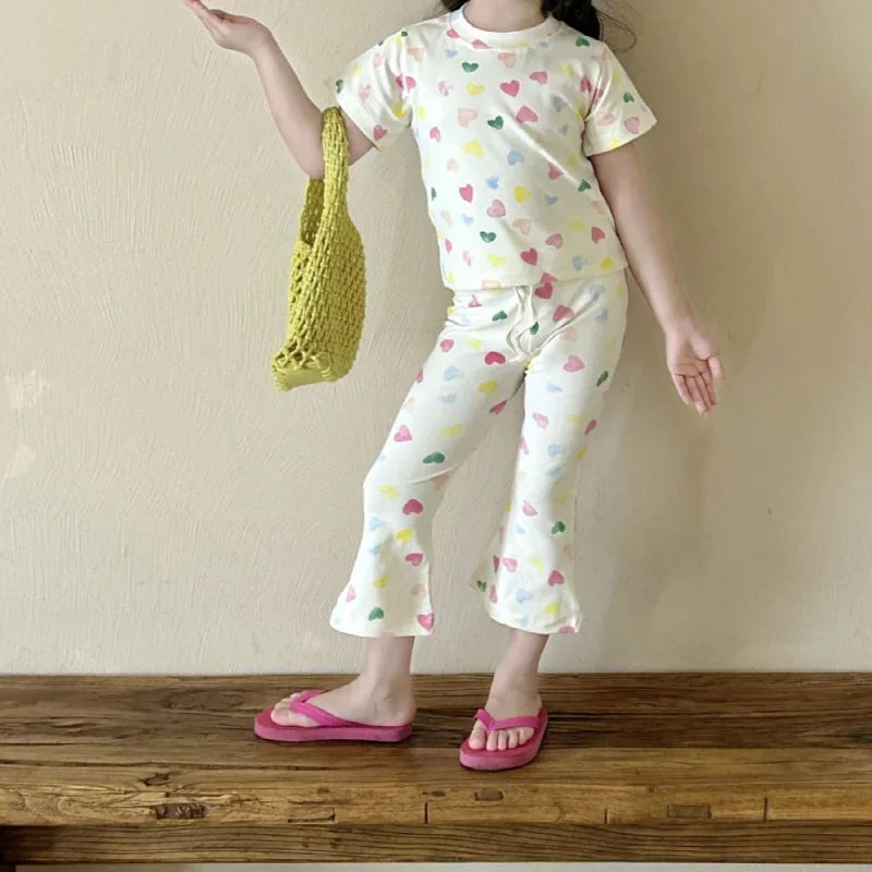Girls’ Summer Line-Drawing 2-Piece Set – Striped Art-Inspired Tee & Wide-Leg Culottes Shello's Creative Boutique