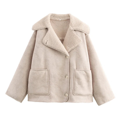 Women's Oversized Winter Jacket - Double-Sided Collar Warm Long Sleeve Coat