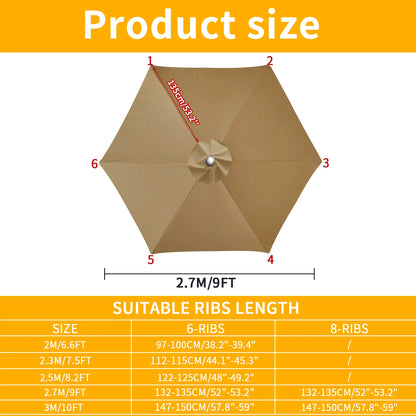 Replaceable Parasol Top Cloth – UV Protection Garden Patio Canopy Cover 2m to 3m