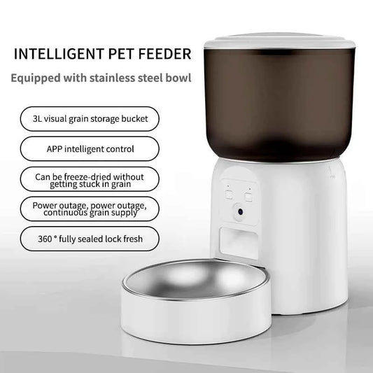 3L large capacity pet feeder, equipped with high-definition camera and stainless steel food bowl, with application