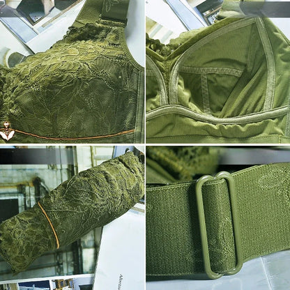 Embroidered Push-Up Backless Bra – Sexy Lace Lingerie for Women, Plus Size Wire-Free Bra Tops (C–E Cup, 36–48)