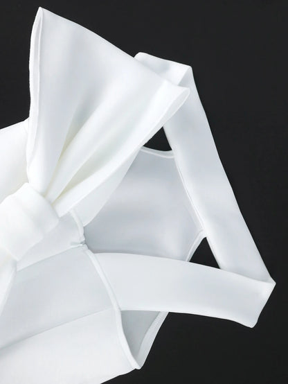 White Bodycon Dress with Back Bow - Sleeveless Party Gown - Shello's Creative Boutique