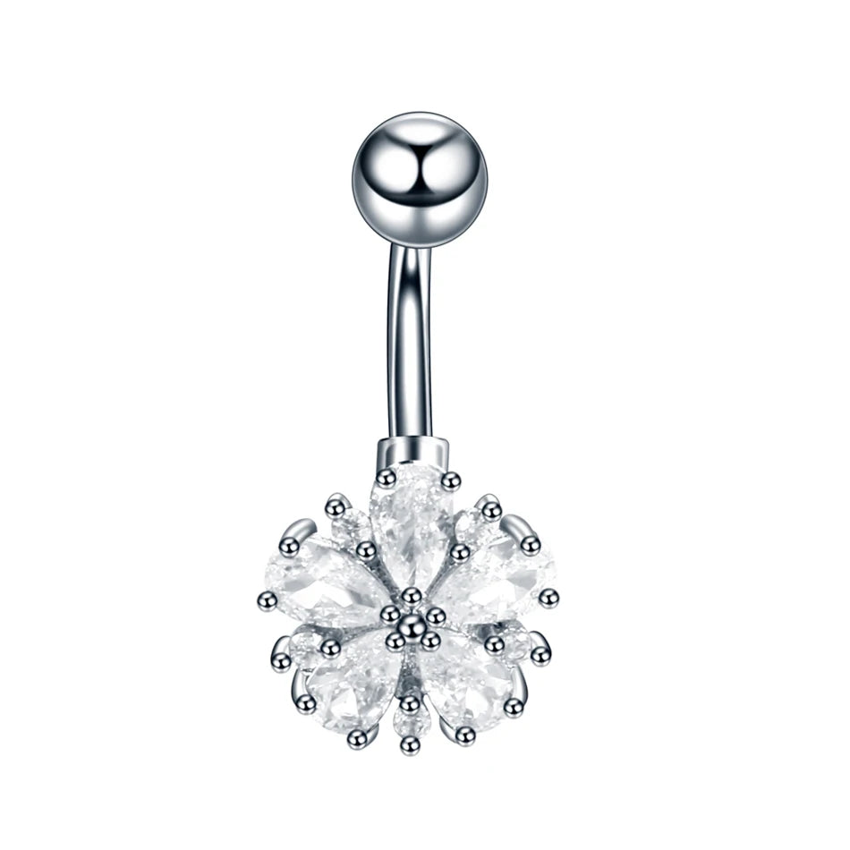 Stainless Steel Cubic Zirconia Drop Navel Ring