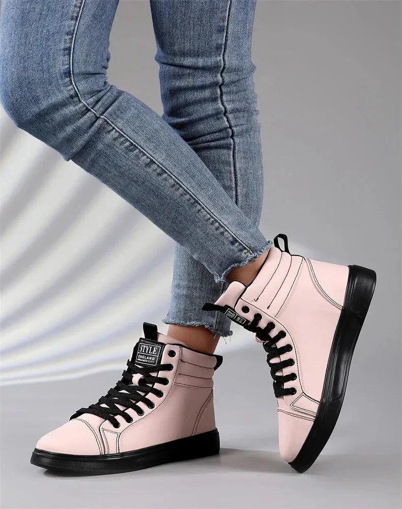 2025 Spring Fashion High-Top Sneakers - Unisex Leather Skateboarding Shoes (Red/White/Brown) - Shello's Creative Boutique