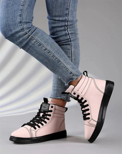 2025 Spring Fashion High-Top Sneakers - Unisex Leather Skateboarding Shoes (Red/White/Brown) - Shello's Creative Boutique