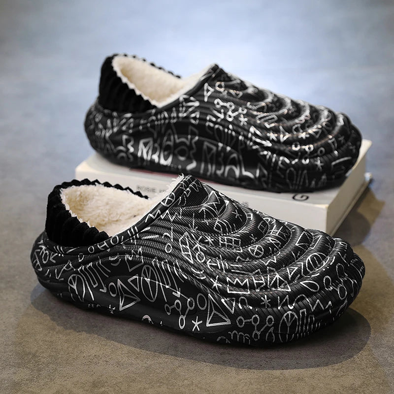 Men's Winter Indoor Slippers – Black & Beige