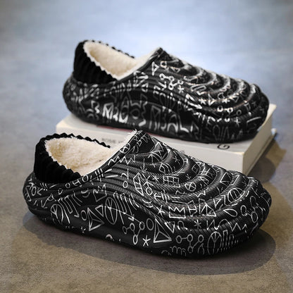Men's Winter Indoor Slippers – Black & Beige
