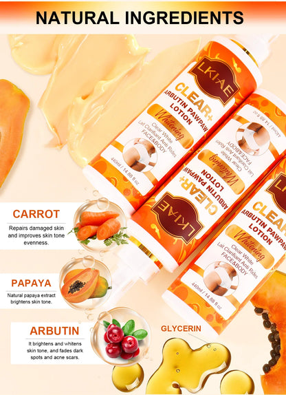 LKIAE Clear Arbutin Pawpaw Whitening Body Lotion, Moisturizing Cream, Improve Rough Skin, Remove Dark Spots, Melanin - Shello's Creative Boutique