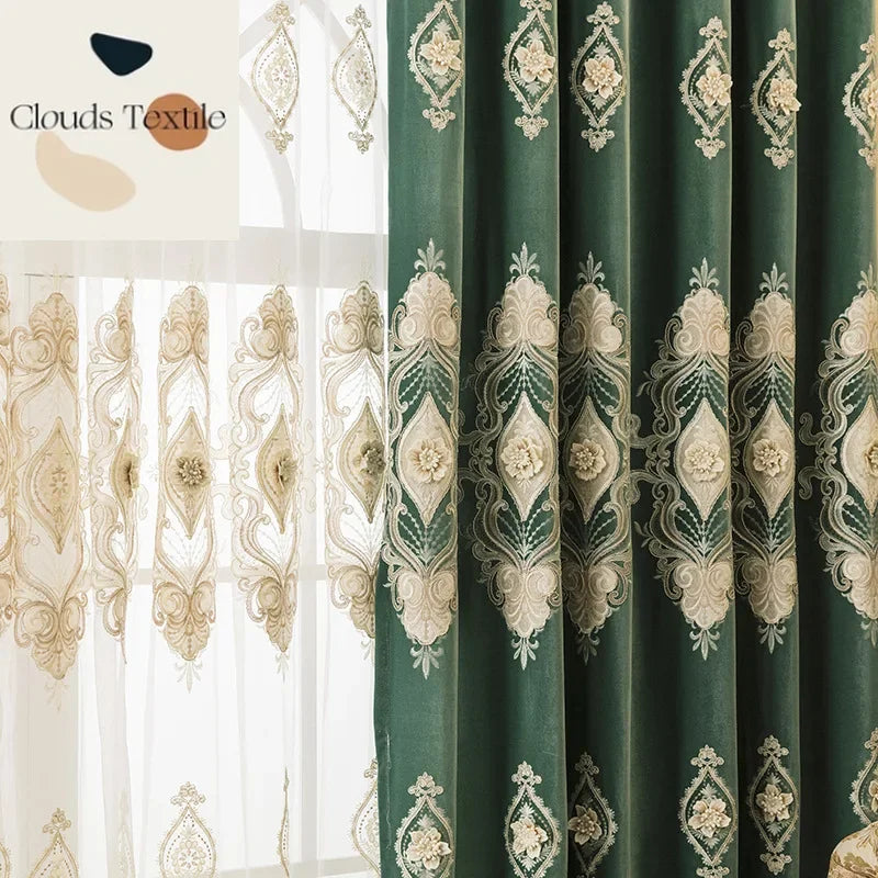 European Water Soluble Embroidery Curtains - Elegant Embroidered Drapes with Yarn for Living & Dining Room