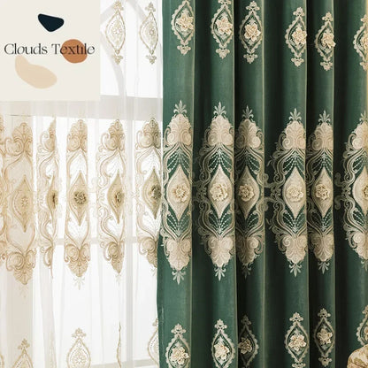 European Water Soluble Embroidery Curtains - Elegant Embroidered Drapes with Yarn for Living & Dining Room