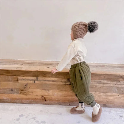 Winter Cotton-Padded Kids Harem Trousers – Unisex Full-Length Thermal Pants (Ages 2–7) - Shello's Creative Boutique