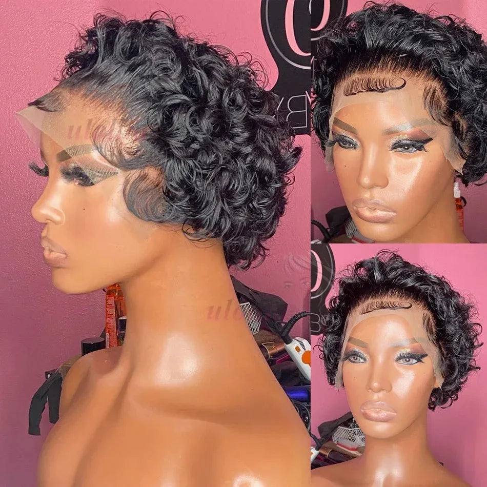Pixie Cut Short Bob Wig - 100% Human Hair 13x4 Transparent Lace Frontal Wig - Shello's Creative Boutique