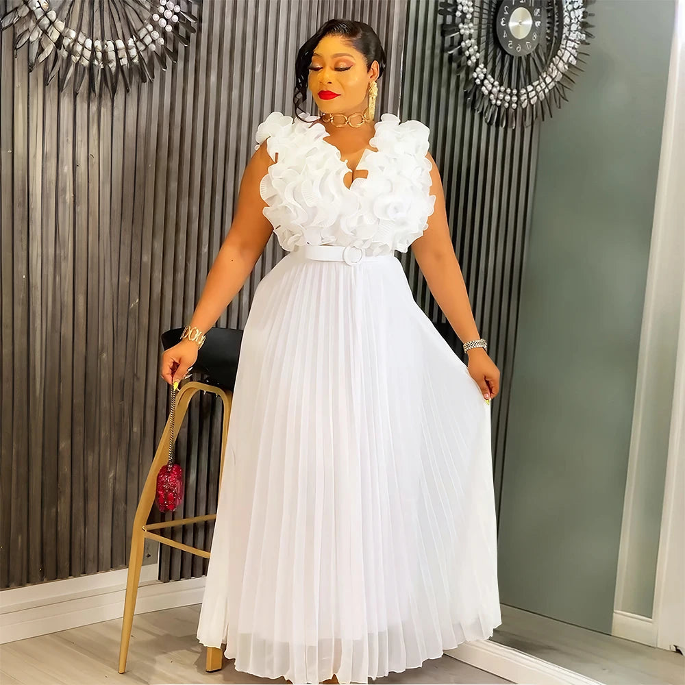 Elegant African Maxi Dress - Sleeveless Chiffon Evening Gown - Shello's Creative Boutique