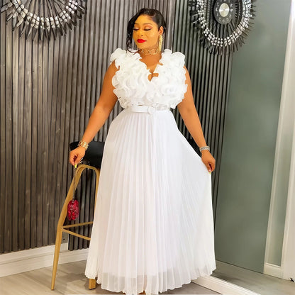 Elegant African Maxi Dress - Sleeveless Chiffon Evening Gown - Shello's Creative Boutique
