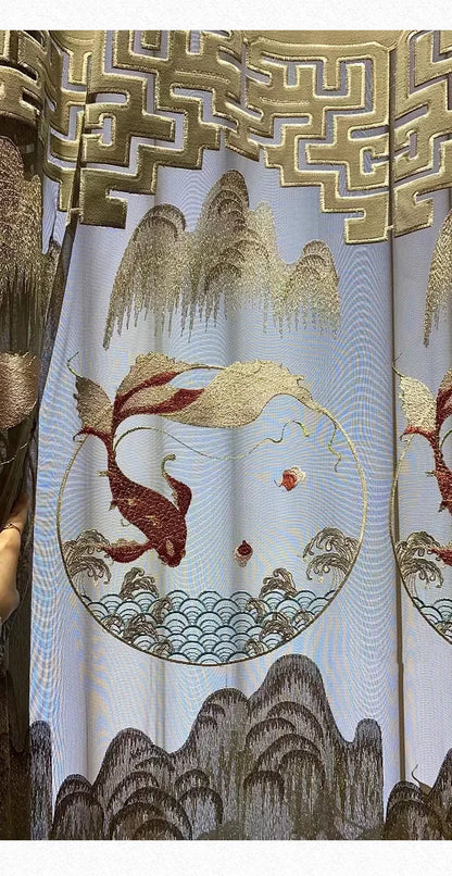 Embroidered Modern Velvet Blackout Curtains - Custom Classic Shading Drapes for Living Room & Bedroom