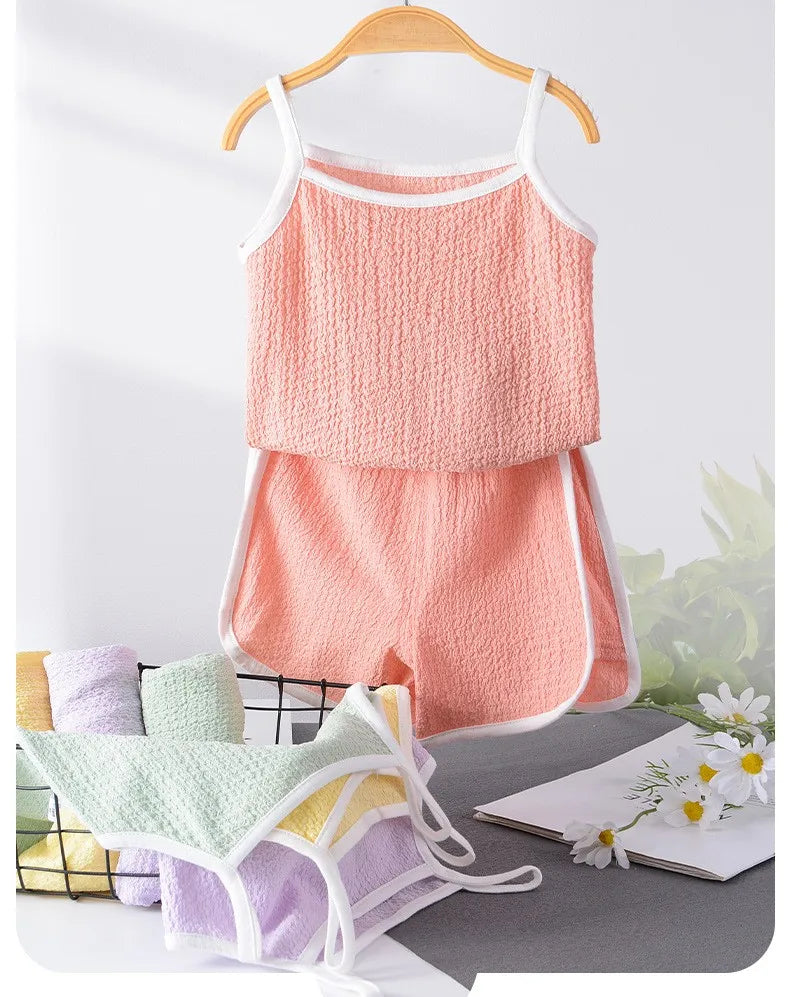 2025 New Girls Suspender Vest Set Summer Baby Thin Style Shorts Girls Clothes Children Clothing Set Shello's Creative Boutique