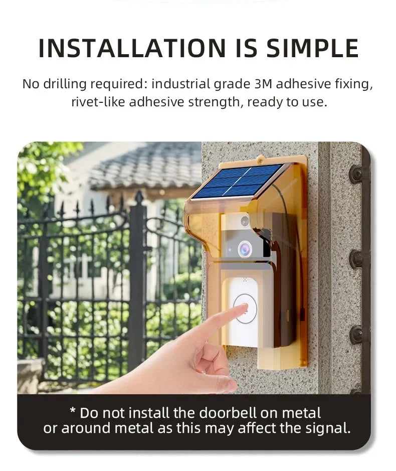Outdoor Solar Wireless Video Doorbell with WiFi & Waterproof Cover