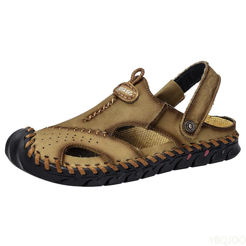 Men's Genuine Leather Sandals - Breathable Beach & Sports Sandals