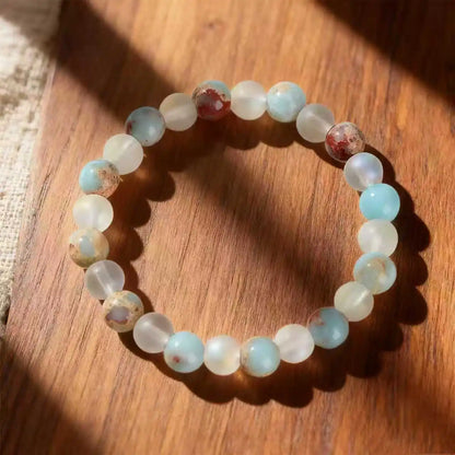 Halo Quartz & Ocean Sediment Beaded Bracelet – Unisex Natural Stone Stretch Bangle