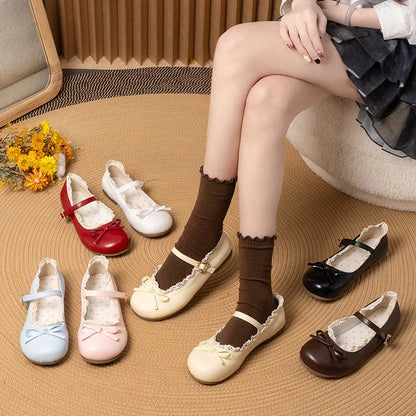 Women's Mary Janes Flat Shoes - Round Toe Buckle Strap Ballet Flats