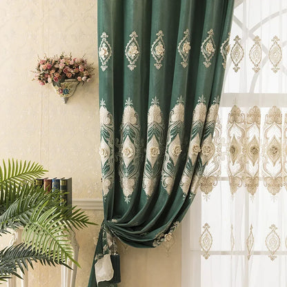 European Water Soluble Embroidery Curtains - Elegant Embroidered Drapes with Yarn for Living & Dining Room