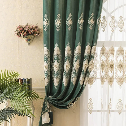European Water Soluble Embroidery Curtains - Elegant Embroidered Drapes with Yarn for Living & Dining Room