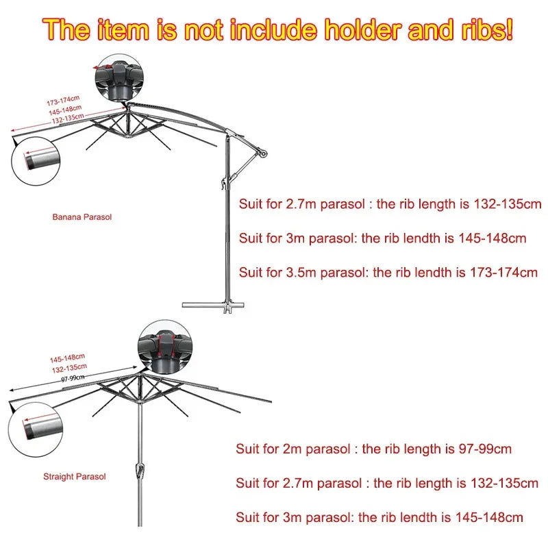 Replaceable Summer Parasol Top Cloth – Waterproof Anti-UV Canopy for 6 & 8 Rib Banana Umbrellas