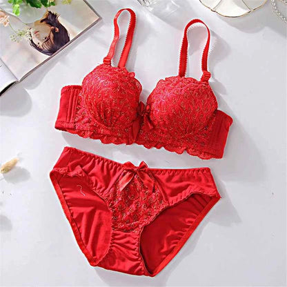 Fashionable and sparkling girl sexy women's bra set wholesale bow tie women's underwear without steel ring bra set