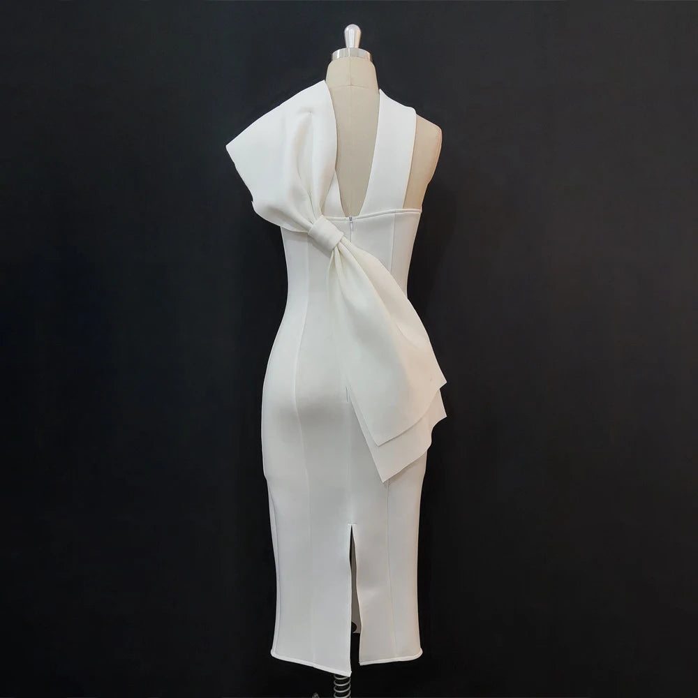 White Bodycon Dress with Back Bow - Sleeveless Party Gown - Shello's Creative Boutique