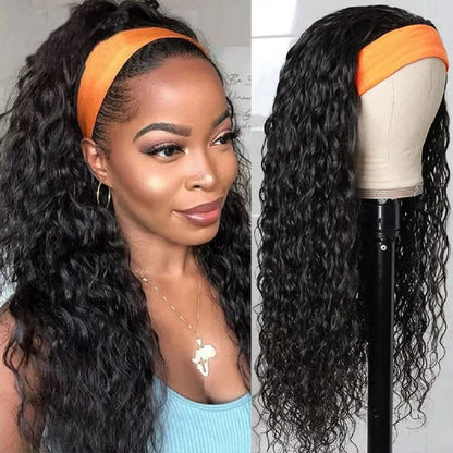 Human Hair Headband Wig - Water Wave 180% Density Natural Wig - Shello's Creative Boutique