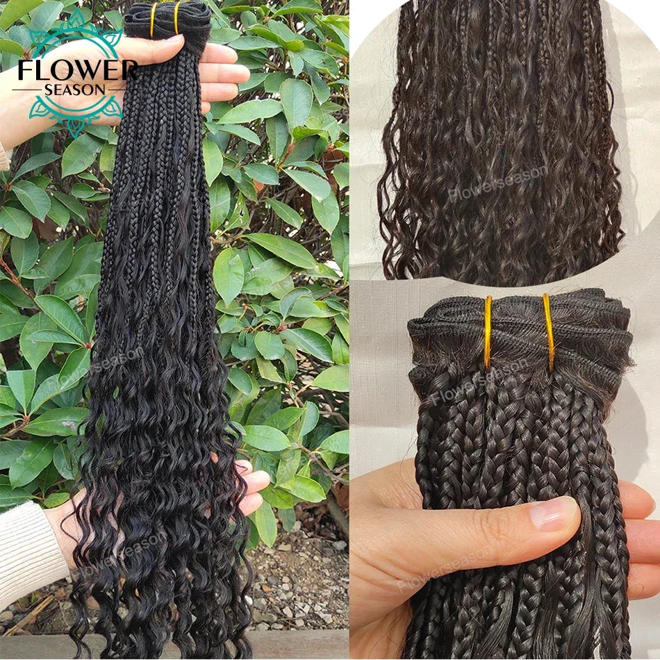 Boho Box Braids Human Hair Bundles - Curly Weave Double Weft 150g Remy Hair - Shello's Creative Boutique