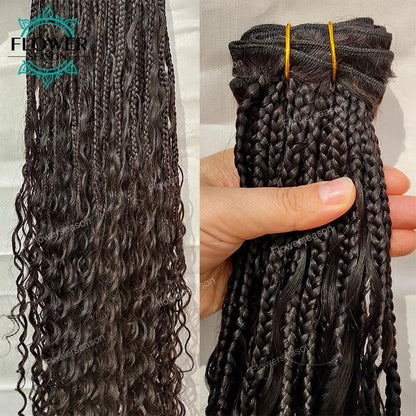 Boho Box Braids Human Hair Bundles - Curly Weave Double Weft 150g Remy Hair - Shello's Creative Boutique