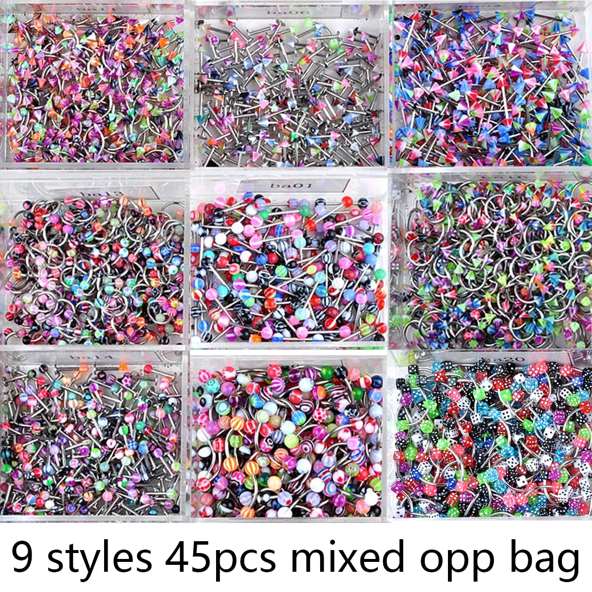 45/90-Piece Stainless Steel Body Piercing Jewellery Set