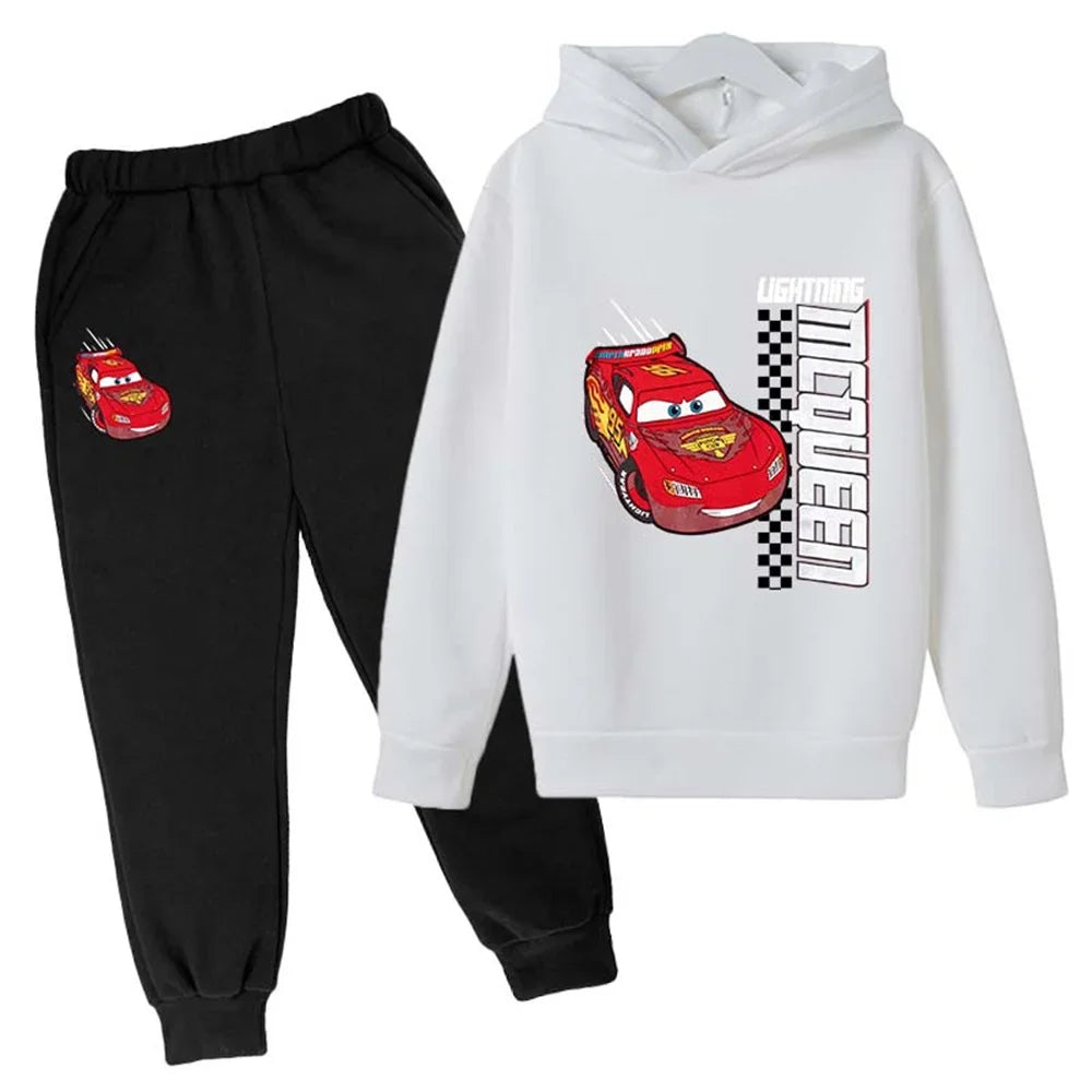 MINISO Kids' Lightning McQueen 2-Piece Tracksuit – Unisex Hooded Sweatshirt & Pants Set Shello's Creative Boutique