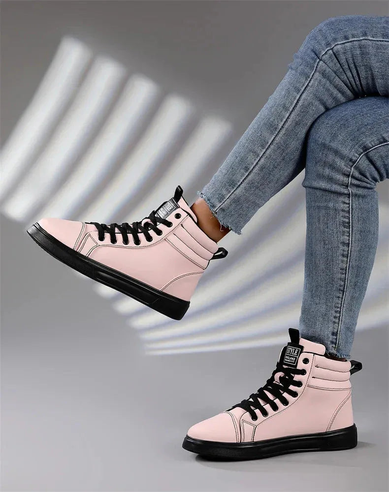 2025 Spring Fashion High-Top Sneakers - Unisex Leather Skateboarding Shoes (Red/White/Brown) - Shello's Creative Boutique