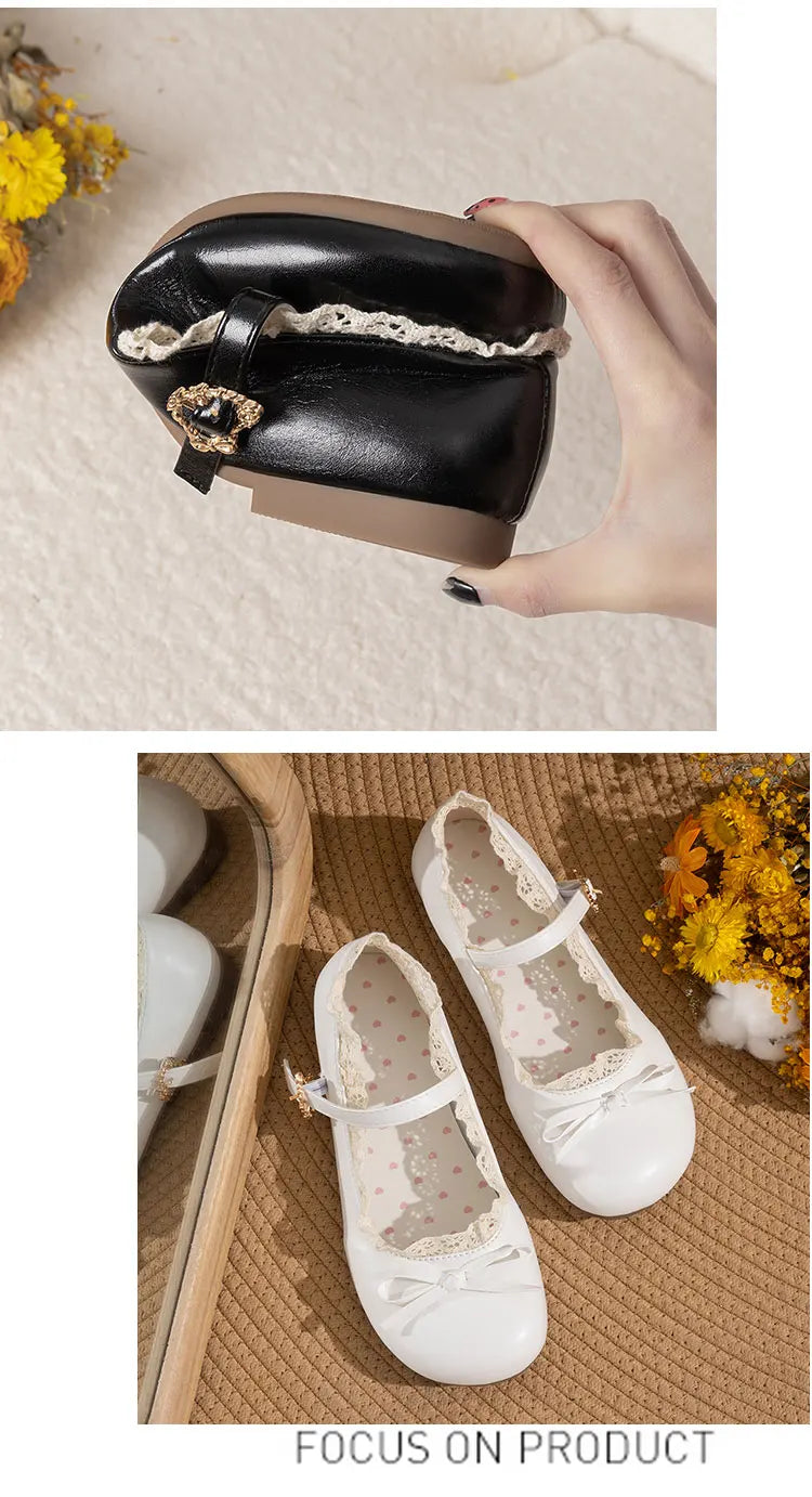 Women's Mary Janes Flat Shoes - Round Toe Buckle Strap Ballet Flats