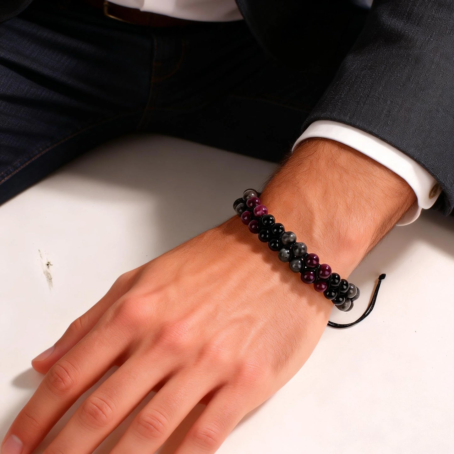 Luxury Garnet Natural Stone Protection Bracelet – Red & Black Beaded Bangle