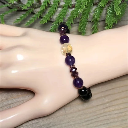 Citrine, Garnet & Amethyst Crystal Bead Bracelet – Natural Stone Healing Jewellery