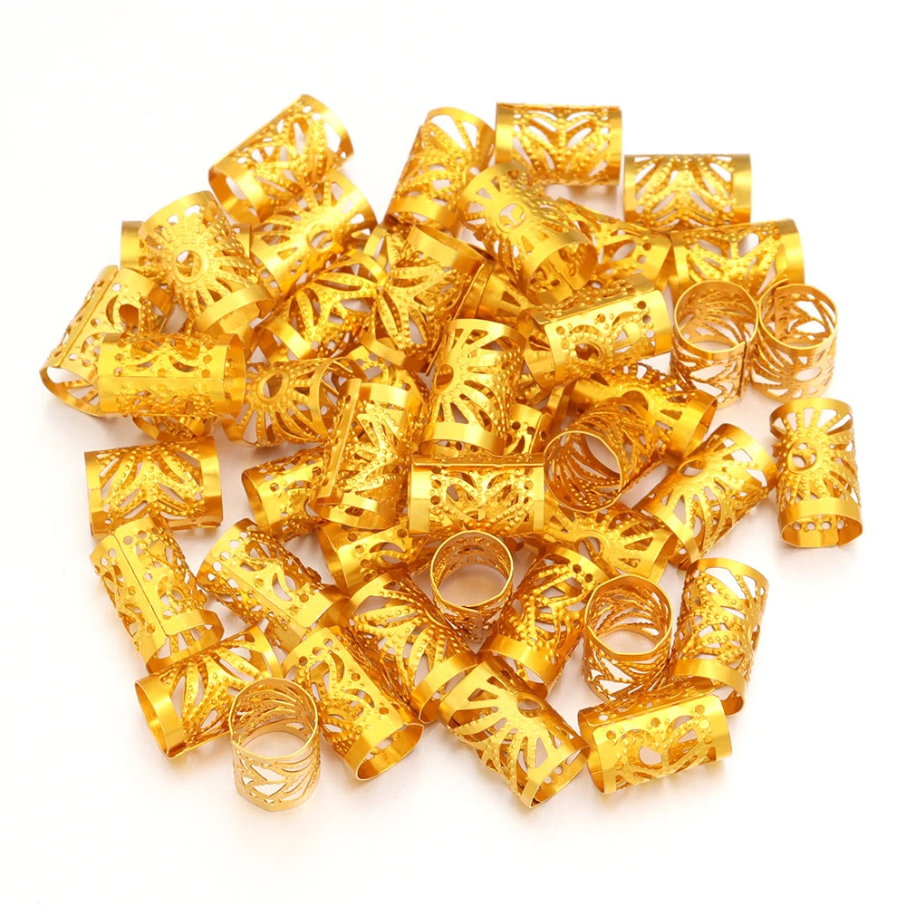 100Pcs/lot Dreadlock Hair Rings Metal Hollow Tube Dirty Dread Braids Adjustable for Cuffs Clip Hair Accessories Styling Tools - Shello's Creative Boutique
