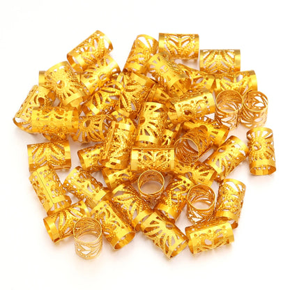 100Pcs/lot Dreadlock Hair Rings Metal Hollow Tube Dirty Dread Braids Adjustable for Cuffs Clip Hair Accessories Styling Tools - Shello's Creative Boutique