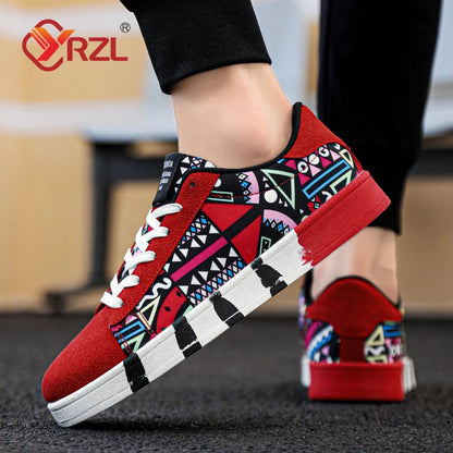 YRZL Men's Sports Running Shoes Canvas Geometric Style Lace-Up Sneakers Couples' Fashionable Graffiti Print Skate Shoes Men Shello's Creative Boutique