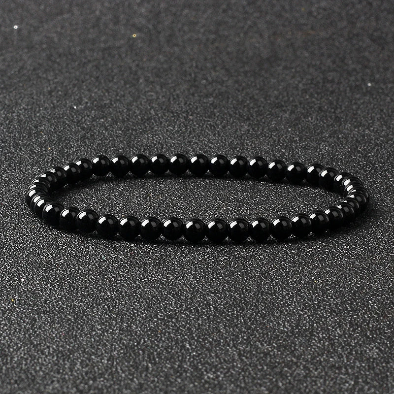 4mm Natural Stone Agate & Lava Stretch Bracelet – Handmade Tiny Bead Bangle for Men & Women