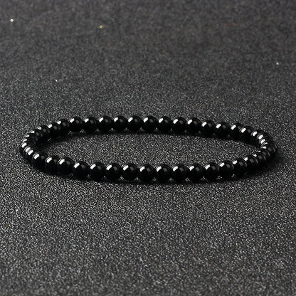 4mm Natural Stone Agate & Lava Stretch Bracelet – Handmade Tiny Bead Bangle for Men & Women