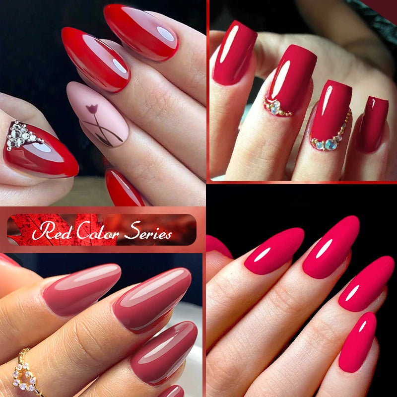MEET ACROSS 7ml Red Gel Nail Polish Crystal Semi Permanent Soak Off UV Gel Varnish Nail Art Manicure Base Matte Top Coat Vernis - Shello's Creative Boutique