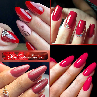 MEET ACROSS 7ml Red Gel Nail Polish Crystal Semi Permanent Soak Off UV Gel Varnish Nail Art Manicure Base Matte Top Coat Vernis - Shello's Creative Boutique
