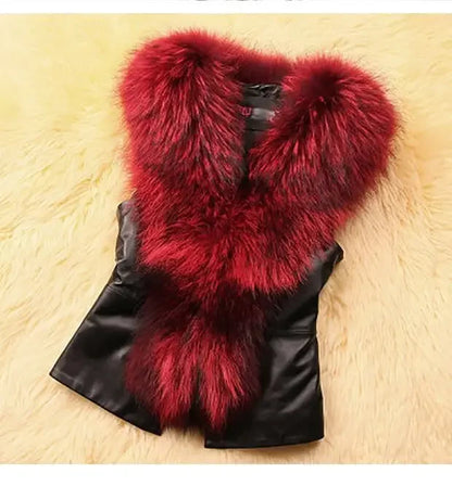 Faux Leather Vest with Fur Collar - Sleeveless Winter Coat - Shello's Creative Boutique