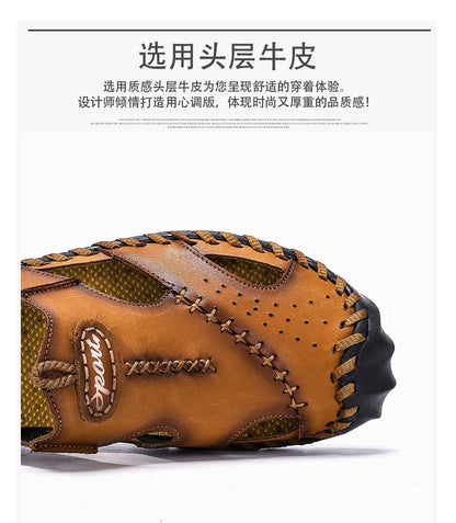 Men's Genuine Leather Sandals - Breathable Beach & Sports Sandals